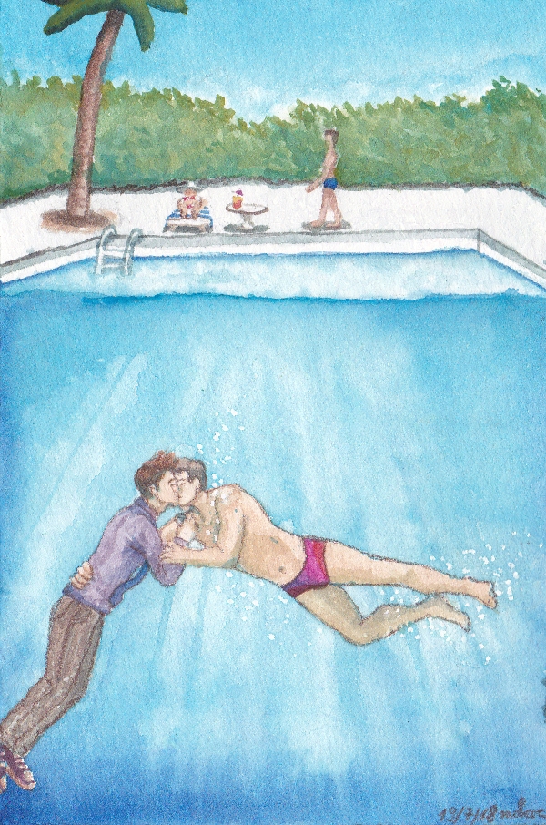 Tenth Doctor and jack kissing in a pool underwater